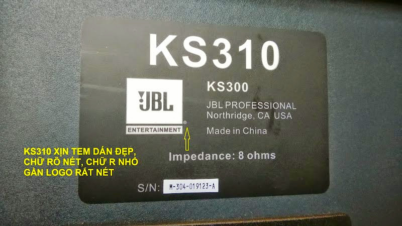 Tem thật của loa karaoke JBL KS310 chính hãng
